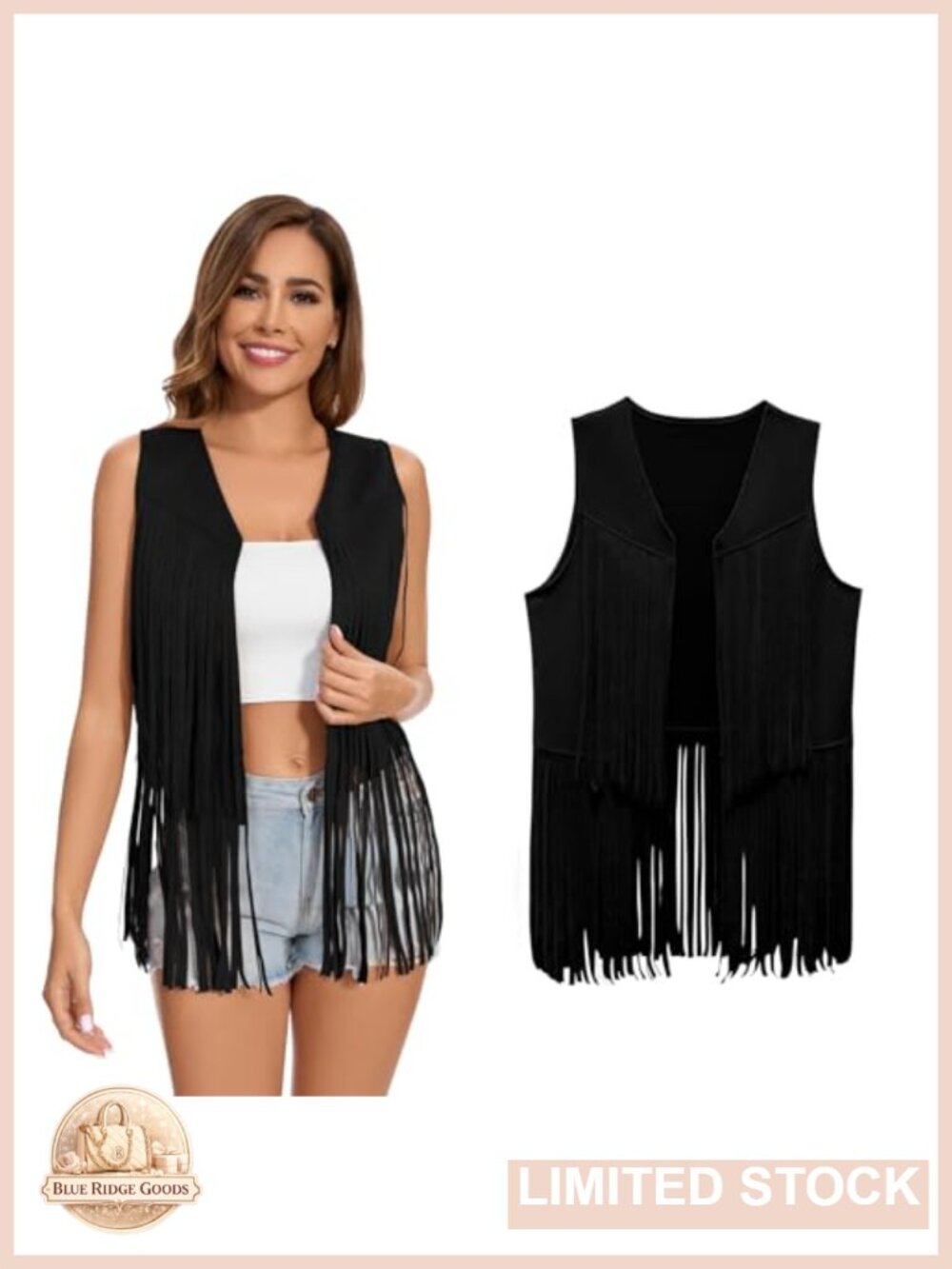 Faux Suede Fringe Vest 60s 70s Hippie Cowgirl Western Sleeveless